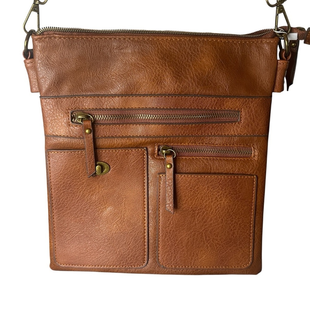 Stylish Brown Vegan Leather Crossbody Bag Adjustable Strap  NWT